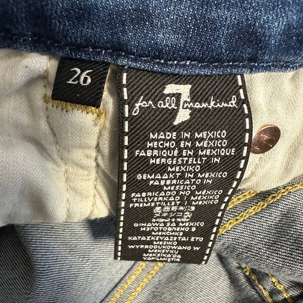 Women's 7 For All Mankind Blue Gold Stitch A Pocket Flare Jeans Size 26 - Picture 6 of 16